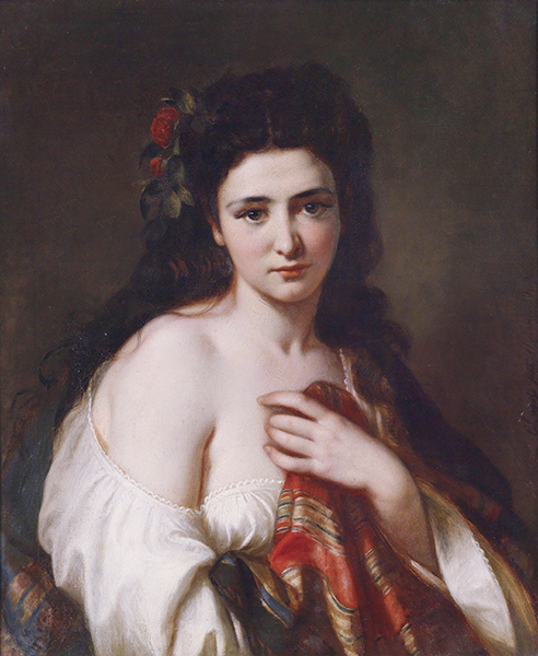 Portrait of a maiden with roses in her hair
